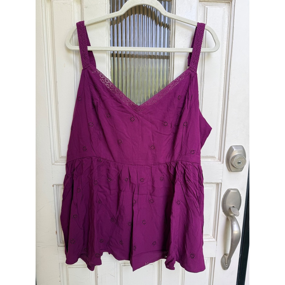 Torrid Plum Caspia Eyelet Peplum Cami Top Purple Lace Trim Size 3X 3 22-24 NEW